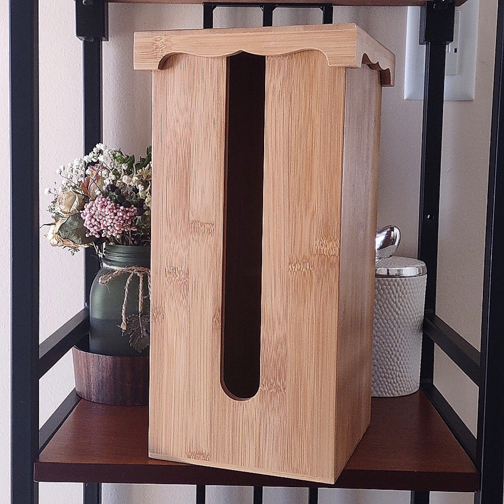 2pc Wooden Toilet Paper Holder w Lid